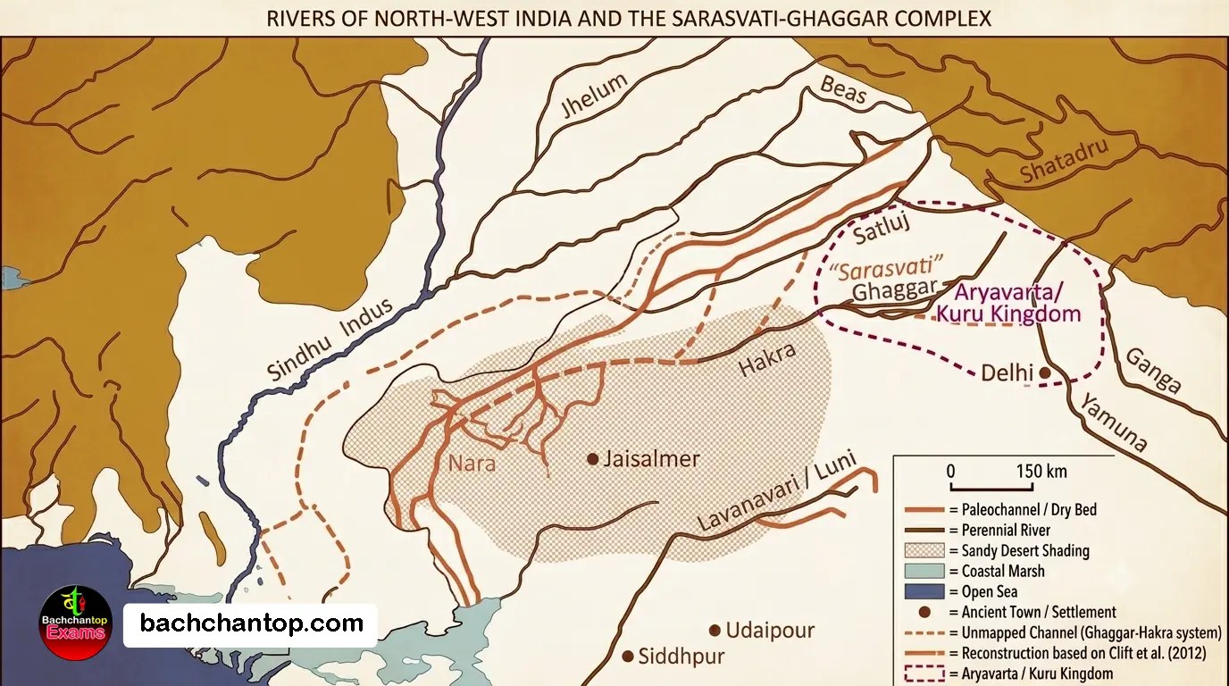 saraswati nadi pranali-Ghaggar-Hakra River upsc ssc notes 